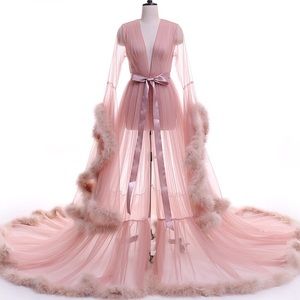 Light pink feather see through robe.